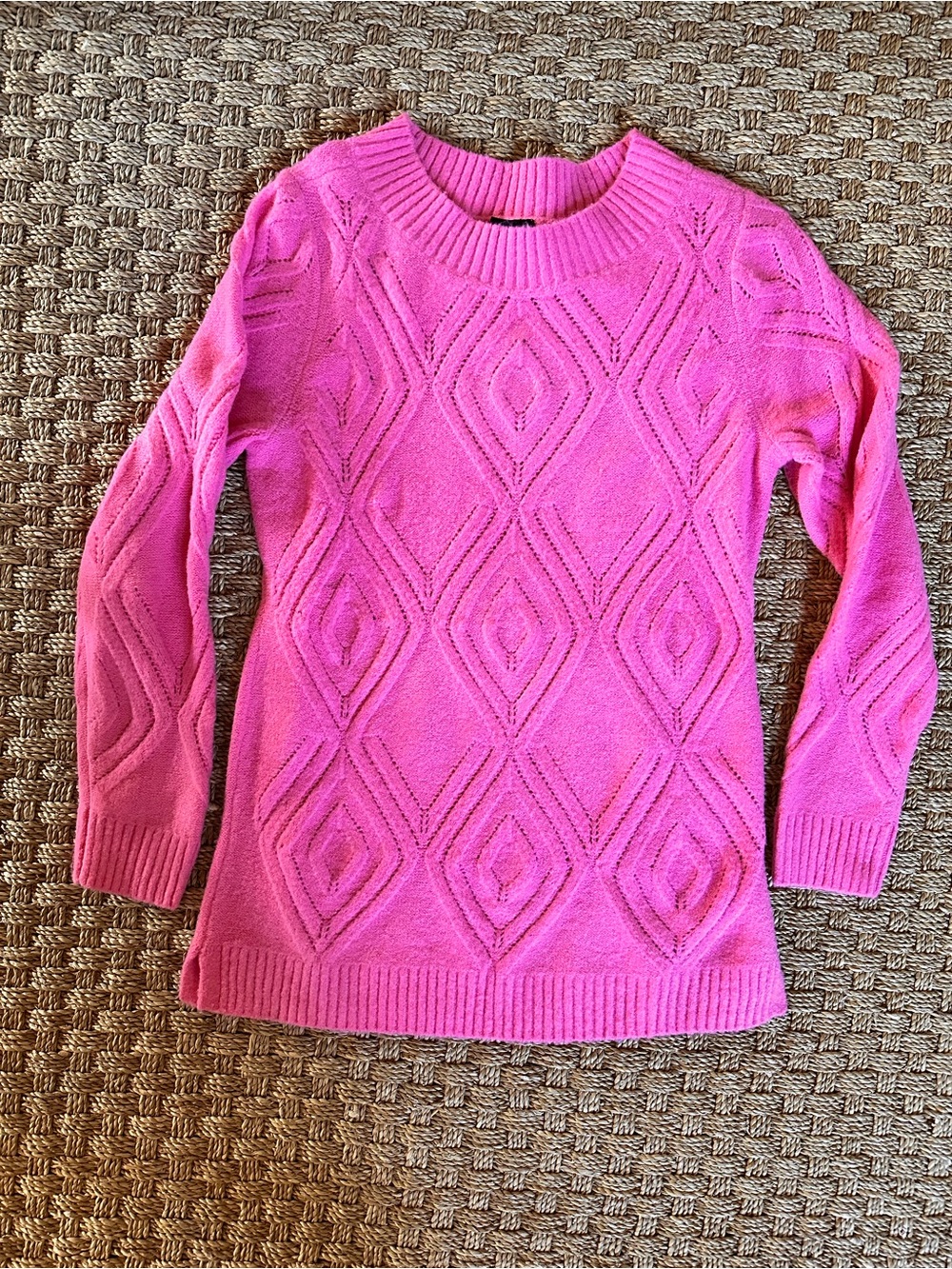Talbots Bright Pink Pointelle Diamond Knit Sweater Size S